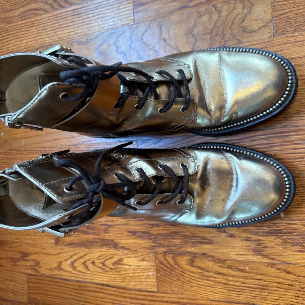 Michael Kors gold metallic boots with buckle & partial zipper detail Size 8
